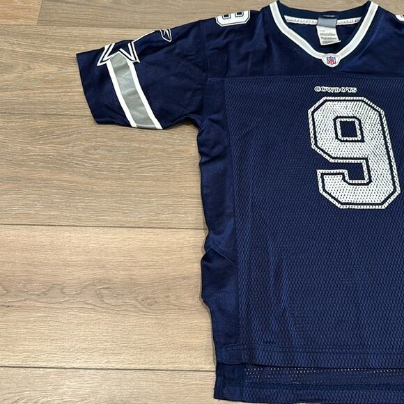 REEBOK NFL Blue Dallas Cowboys V Neck Jersey Romo #9 Shirt Kids Sz Large - Picture 3 of 13